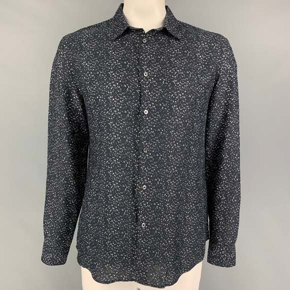 JOHN VARVATOS Other - JOHN VARVATOS Black White Print Linen Blend Long Sleeve Shirt